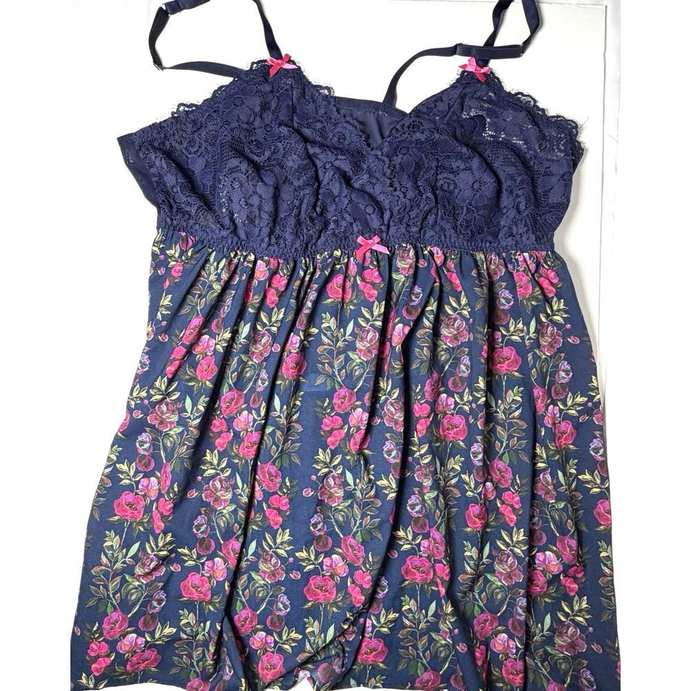 Cacique Plus Size Floral Lace Babydoll Lingerie 2 Piece NWT 26/28